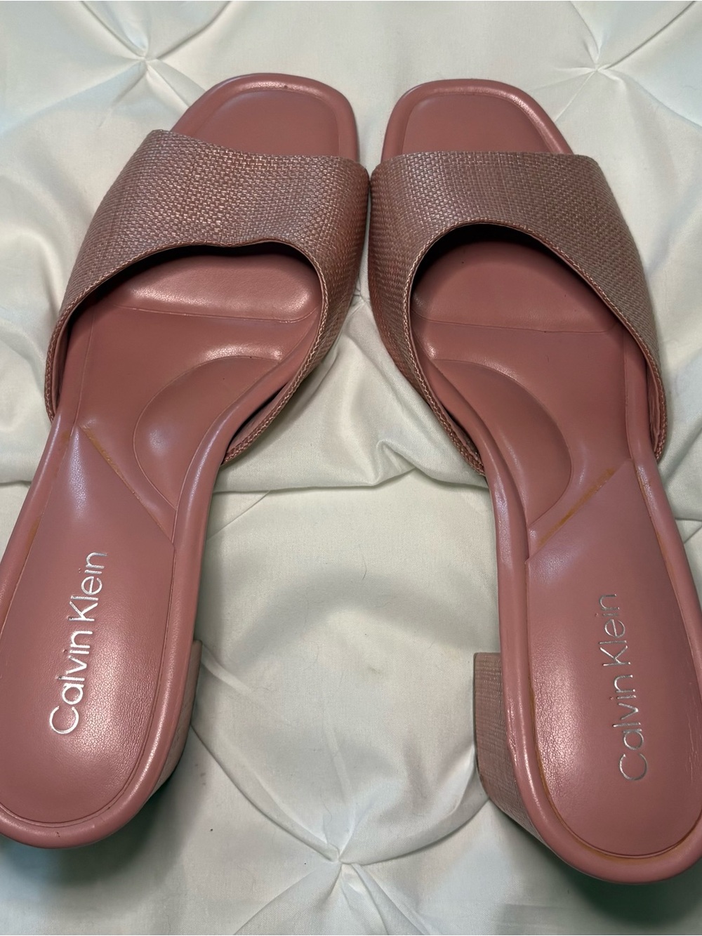 Calvin Klein Vevia Block Heel Woven Pink Slip On Heels, Women’s Size 10